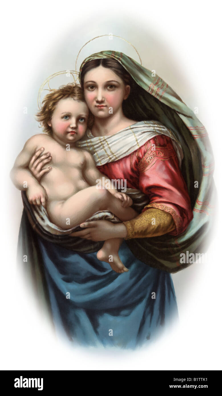 Reproduktion von Raphaels Madonna mit einem bunten Hintergrund Stockfoto