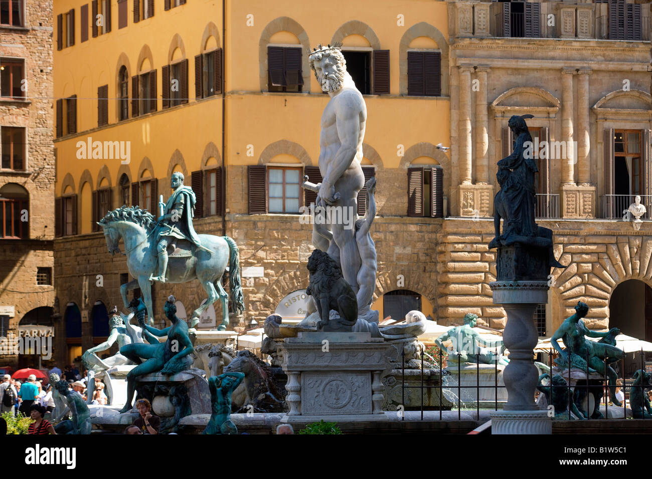 der Neptun-Brunnen auf der Piazza della Signoria in Florenz Stockfoto