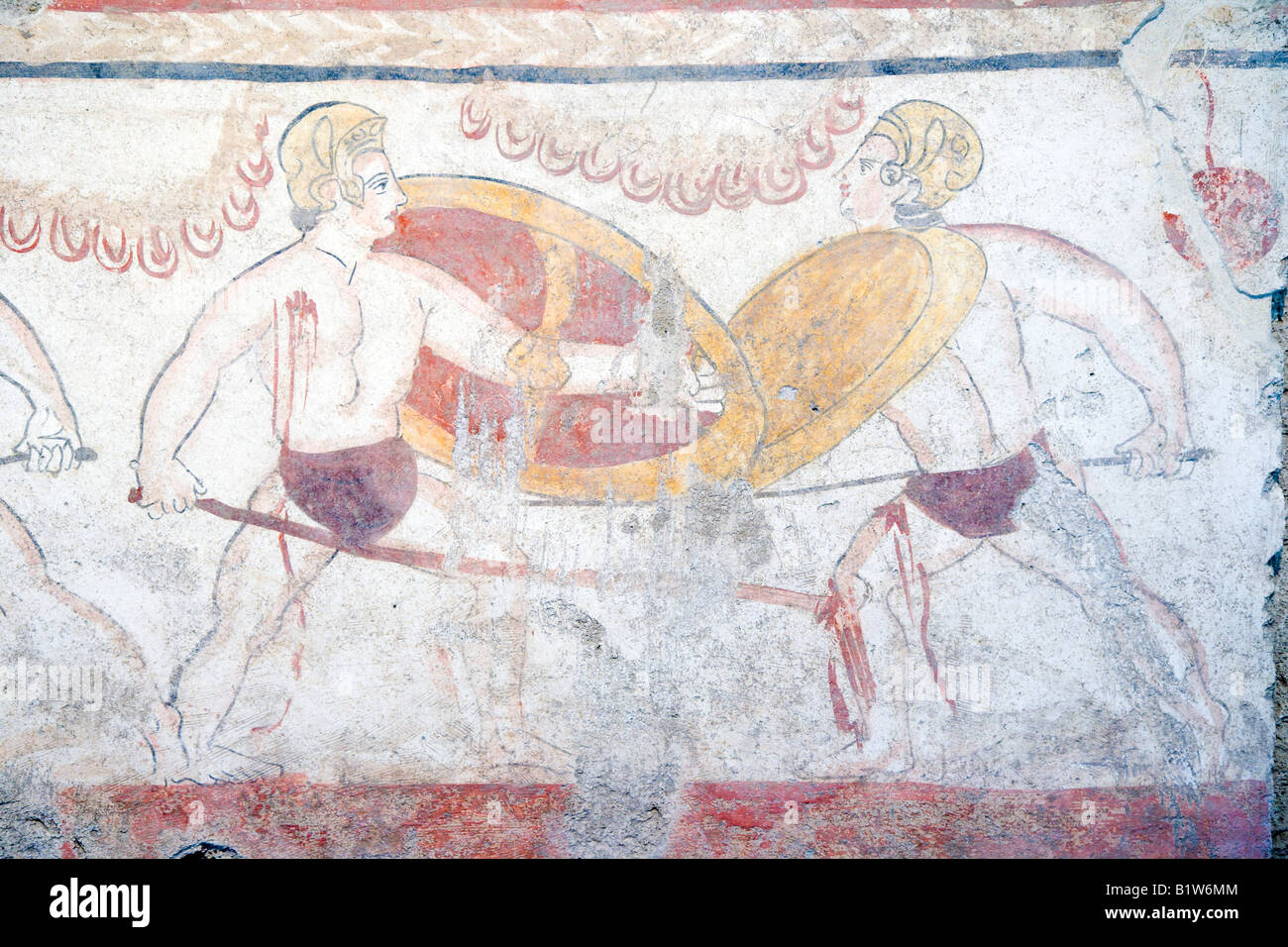 Wettbewerb der griechischen Krieger mit Speeren Paestum Kampanien Italien Stockfoto