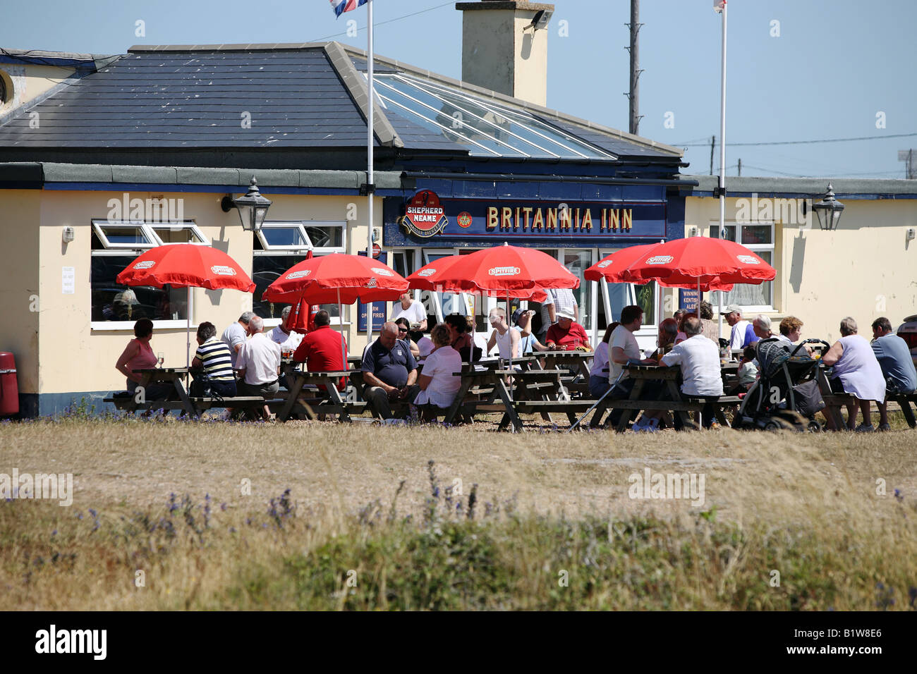 Das Brittania Pub am Dungeness. Stockfoto