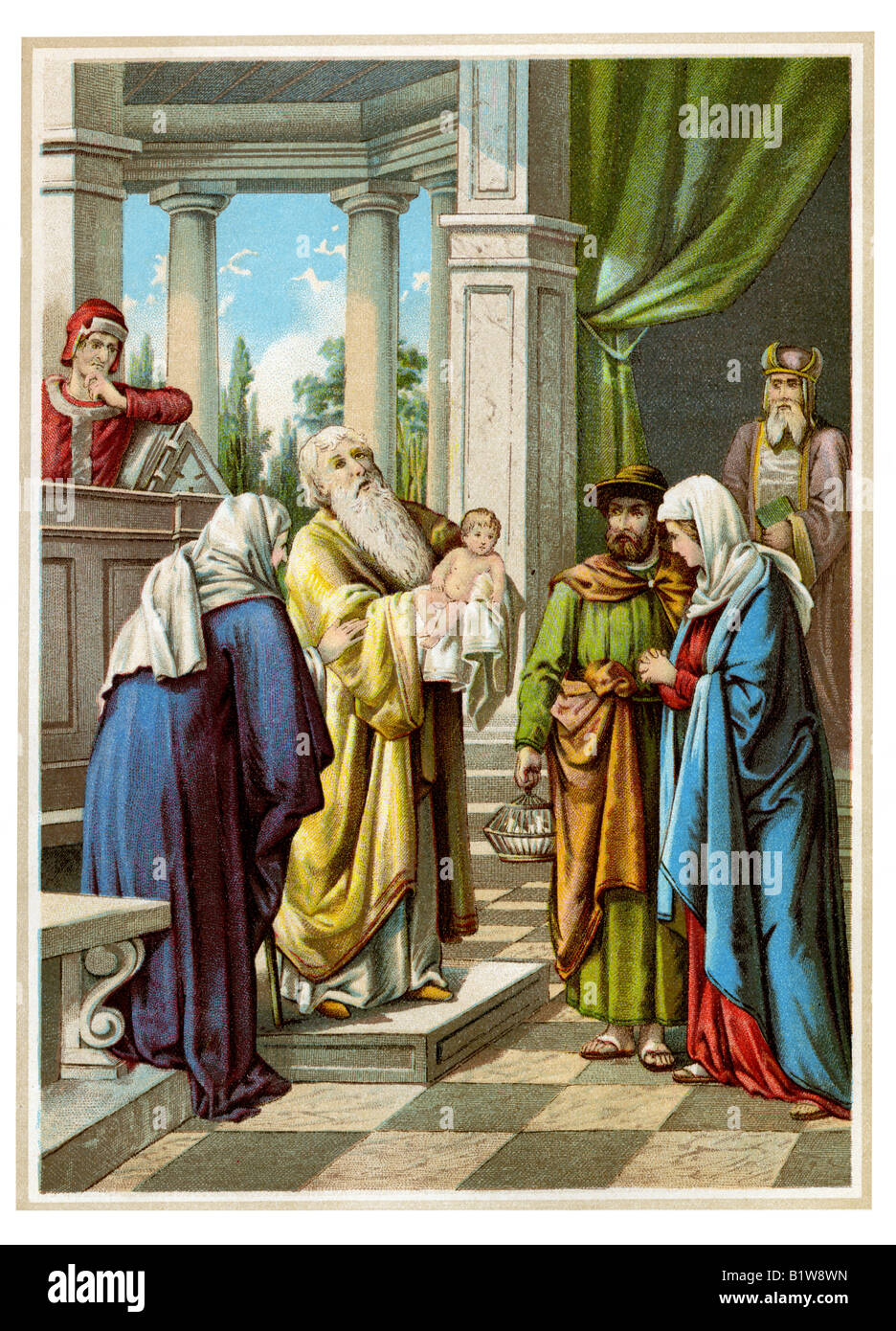 Der Priester verleiht seinen Segen dem Jesuskind Stockfoto