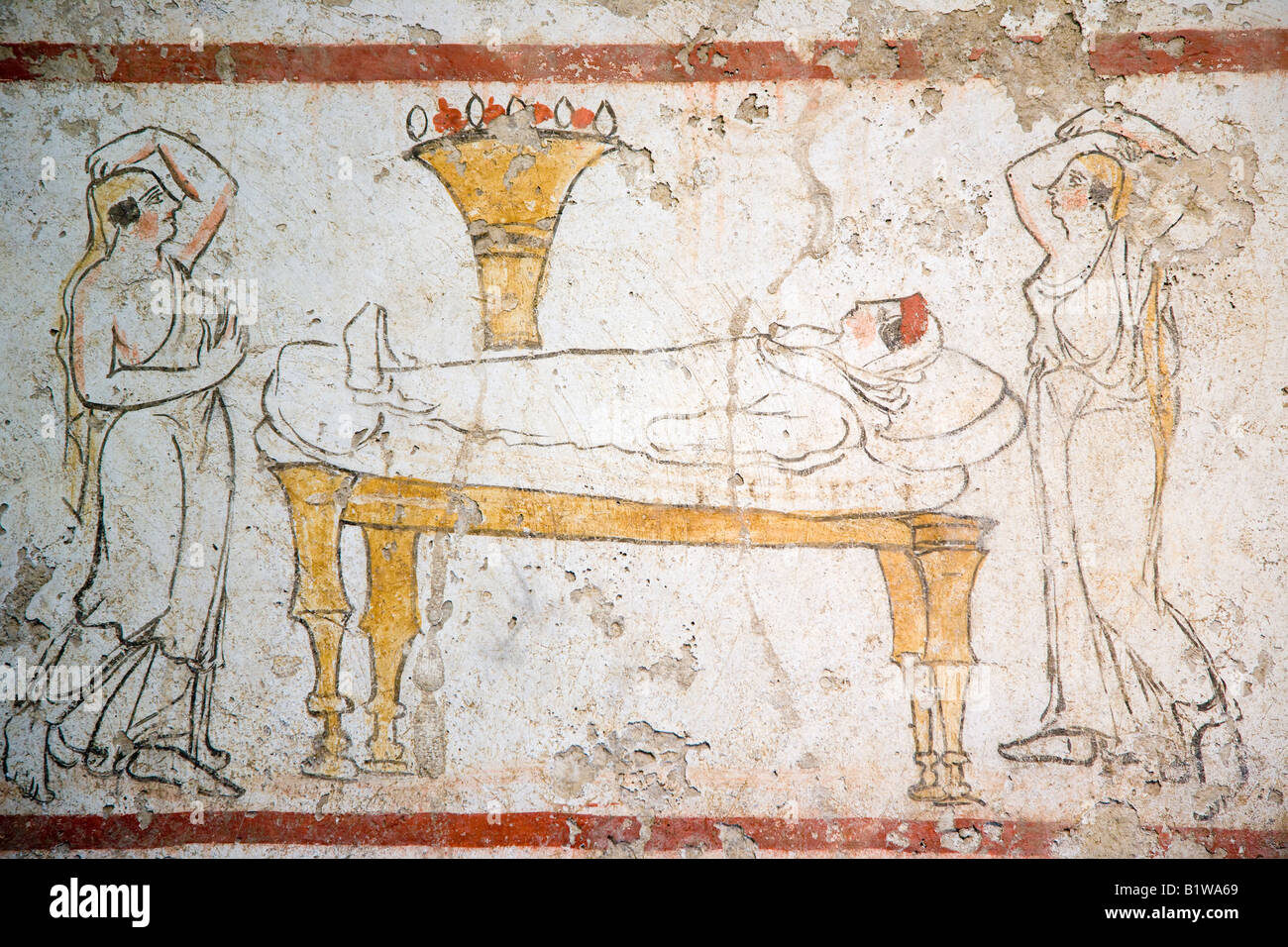 Trauergäste bei Tod Szene griechischen Fresken-Detail-Paestum-Kampanien-Italien Stockfoto