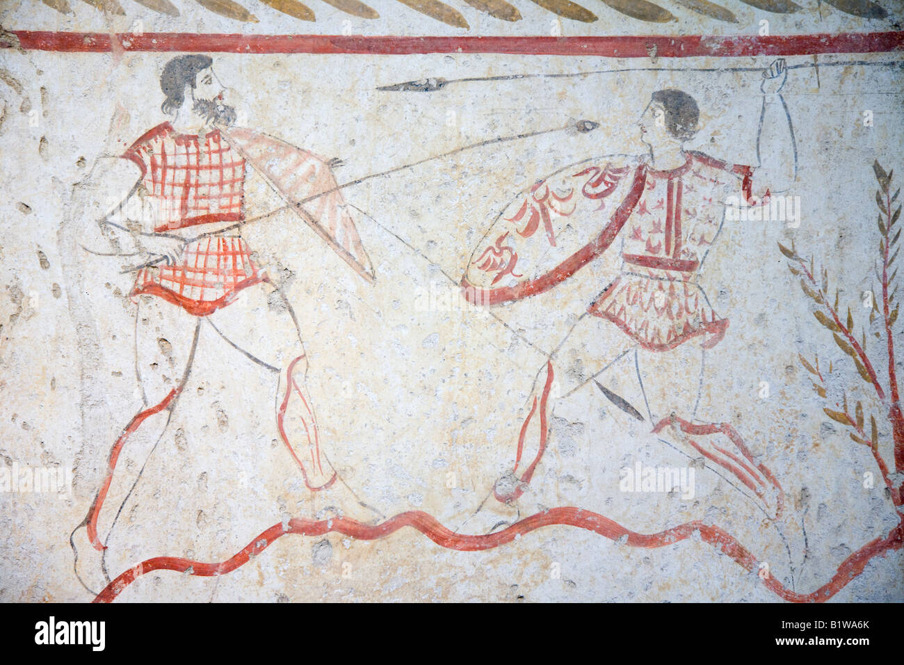 Wettbewerb der griechischen Krieger mit Speeren Paestum Kampanien Italien Stockfoto