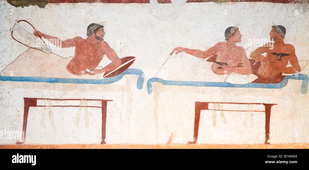 Fresko aus dem Grab des Tauchers, Paestum, Italien Stockfoto