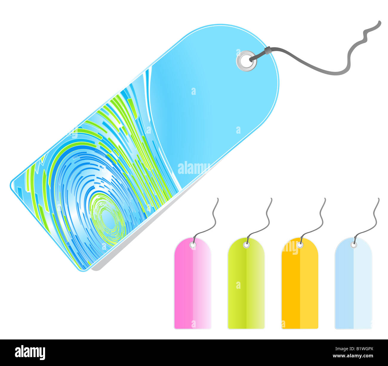 Vektor-Illustration eines abstrakten Einzelhandel Tags mit Leine und weitere bunte Stichwörter Set 1 Stockfoto