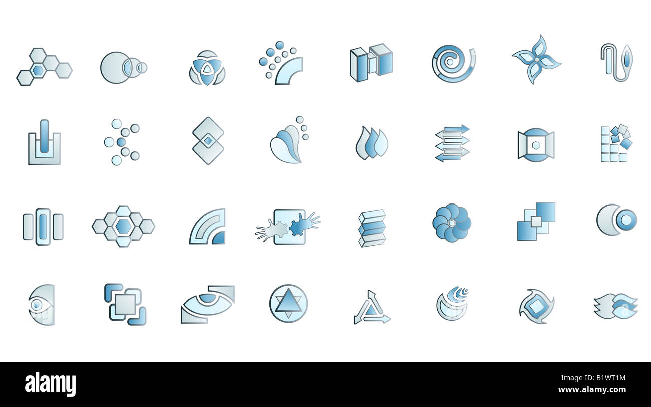 Vektor-Illustration von 32 moderne Logo-Designs in blau Cyan Platin und schwarz Stockfoto