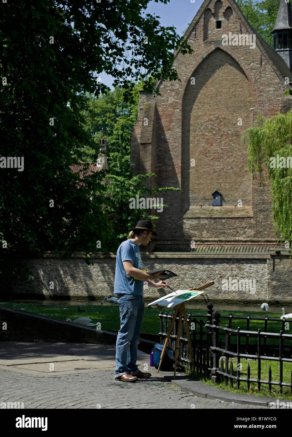 Aquarell Künstler Malerei Szene, Brügge, Belgien, Flandern, Europa Stockfoto