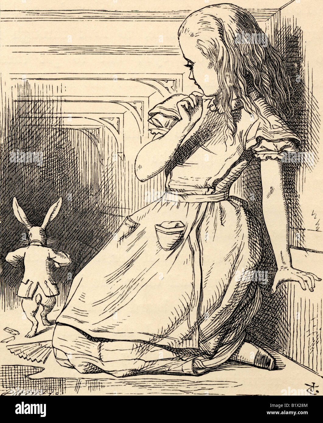 Der Weiße Hase kommt spät, von Alice's Adventures in Wonderland Stockfoto