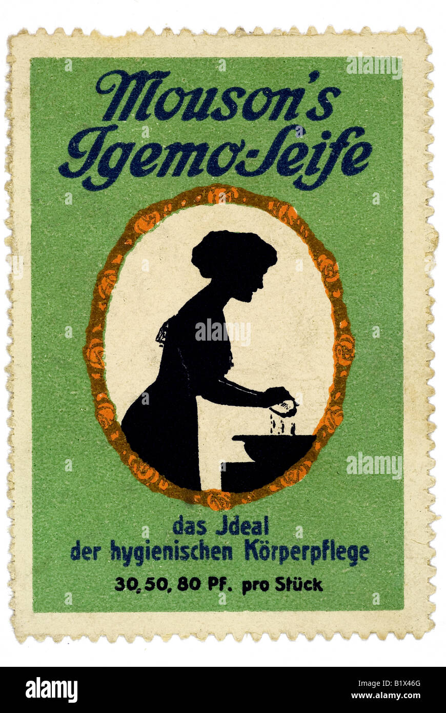 Mouson s Igemo Seife Das Ideal der Hygienischen Körperpflege 30 50 80 Pf pro Stück Stockfoto