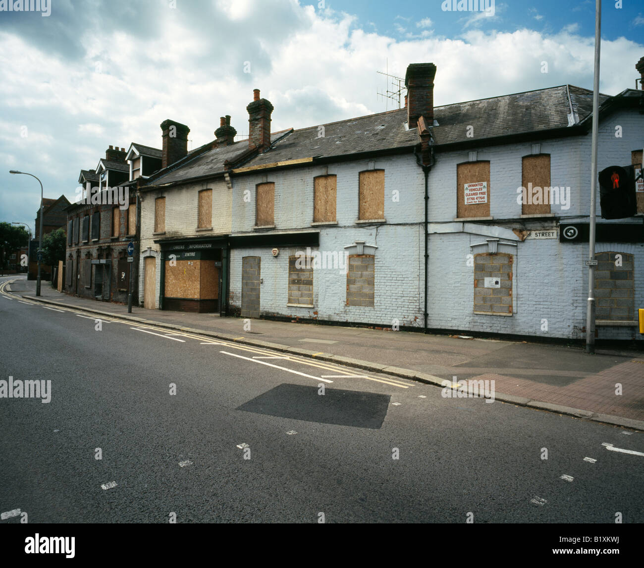 Verlassene Häuser in Silver Street, Reading Stadt, Berkshire, England, UK. Stockfoto