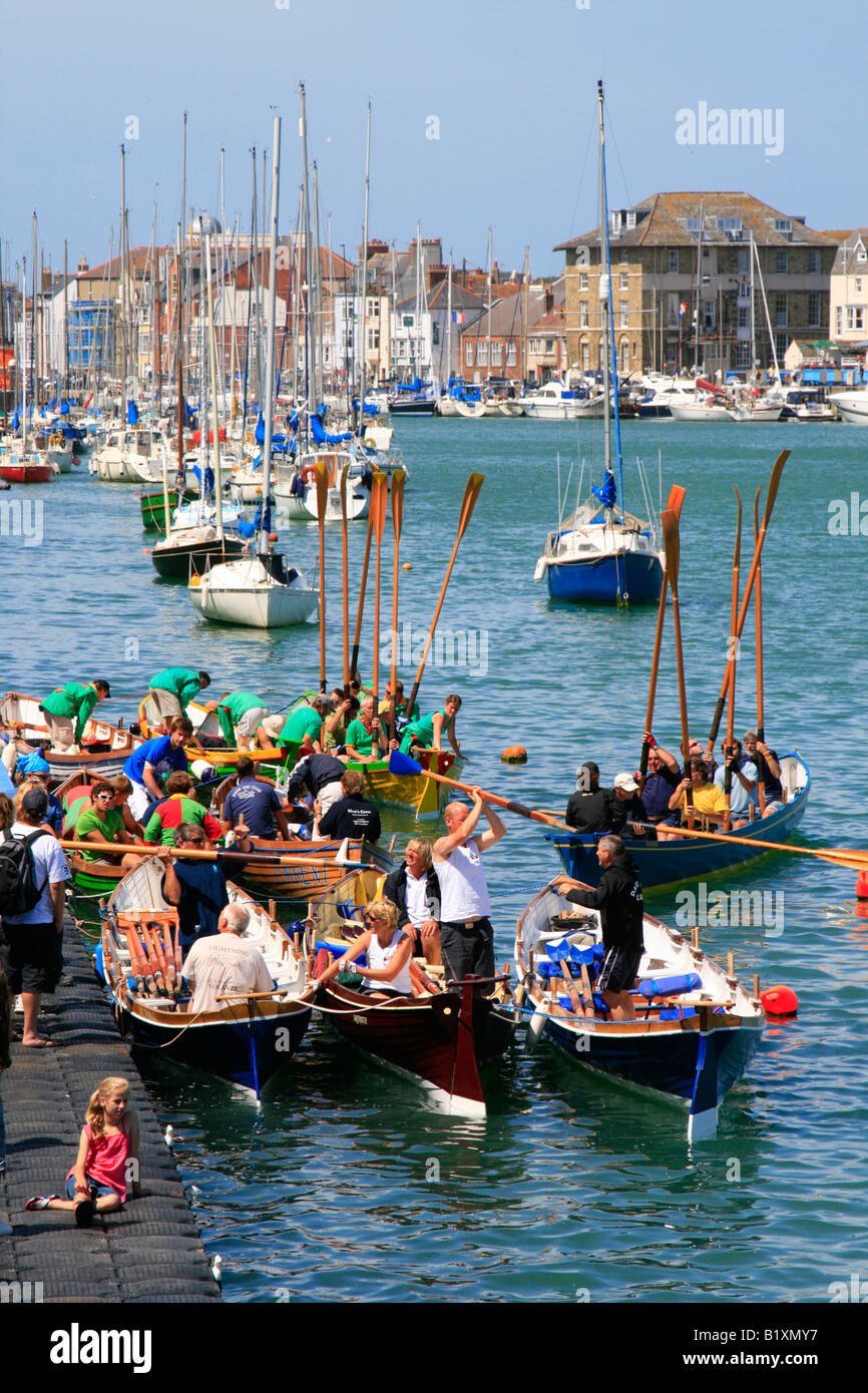 Weymouth Rudern club Hosting-Gig Ruderboot racing Event Sommer Weymouth Dorset England uk gb Stockfoto