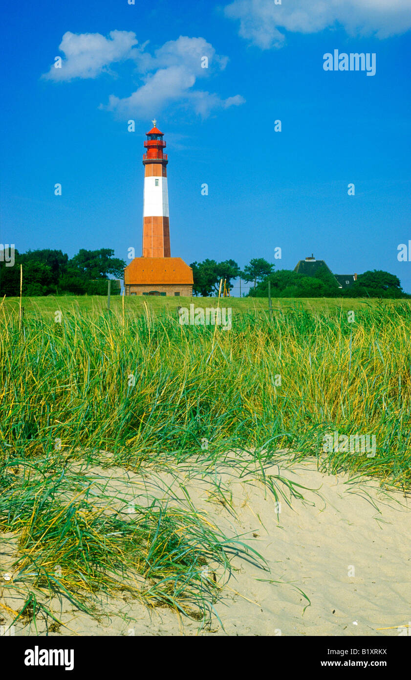 Leuchtturm von Fluegge auf der Insel Fehmarn, Ostseeküste, Norddeutschland Stockfoto