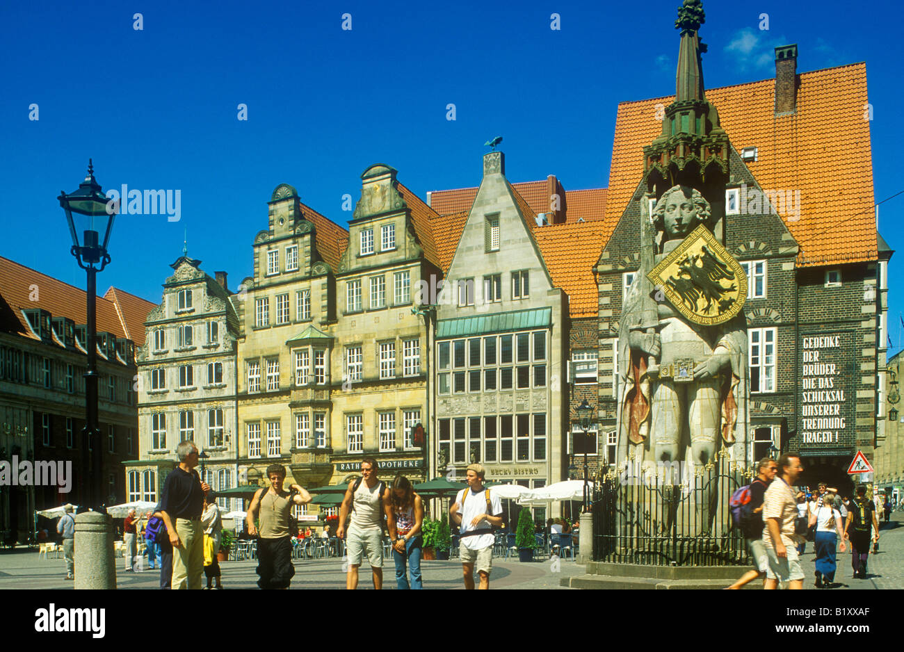 Marktplatz mit Statue von Roland in Bremen, Deutschland Stockfoto