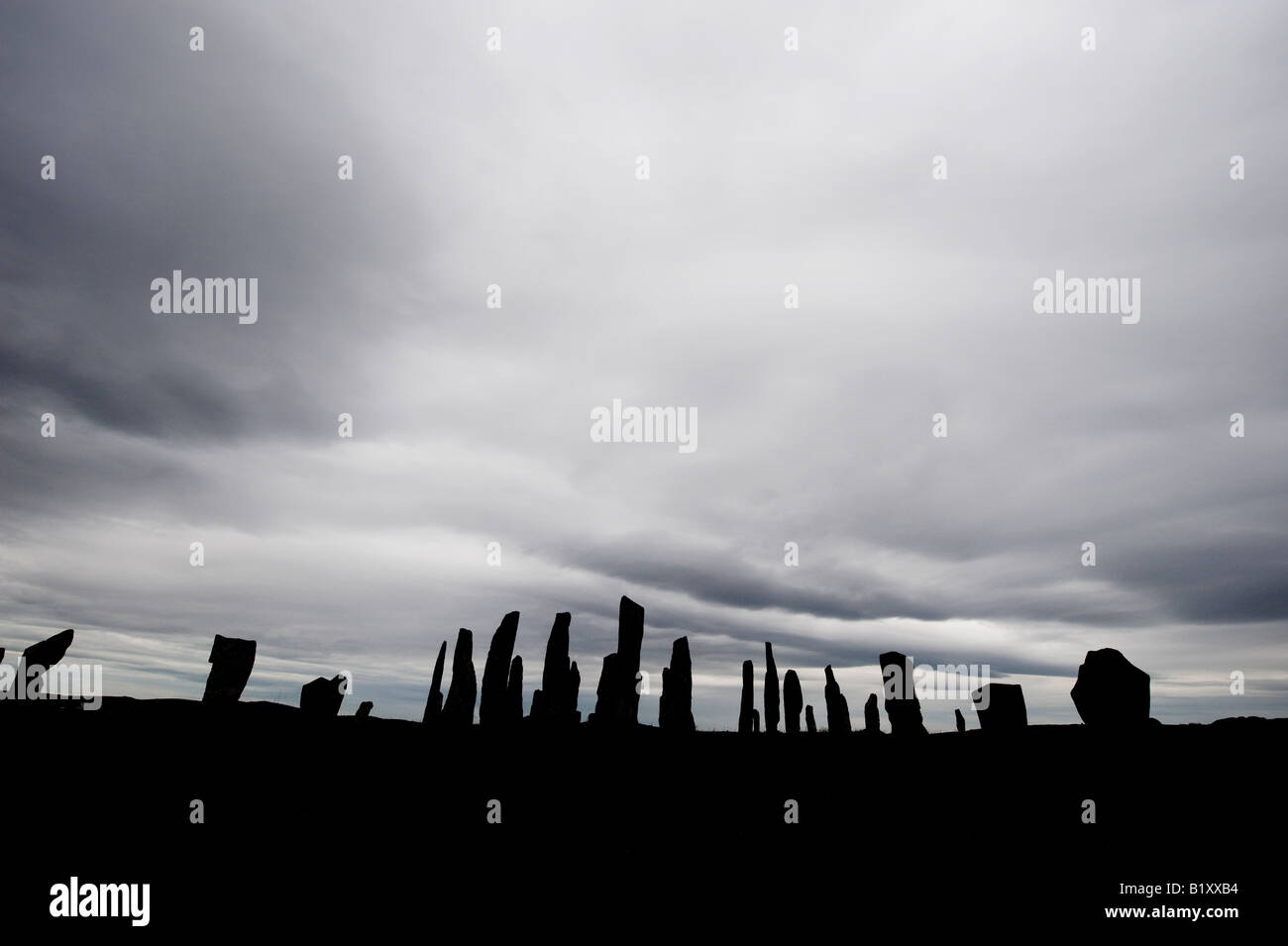 Silhouette von Callanish Standing Stones, Isle of Lewis, äußeren Hebriden, Schottland Stockfoto