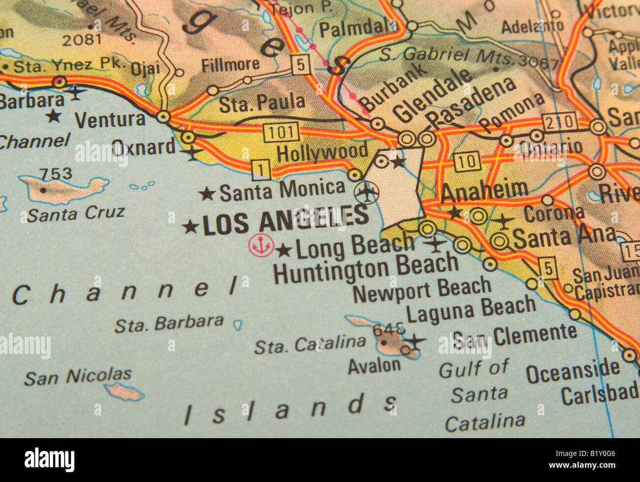 Los Angeles auf der Karte Stockfoto