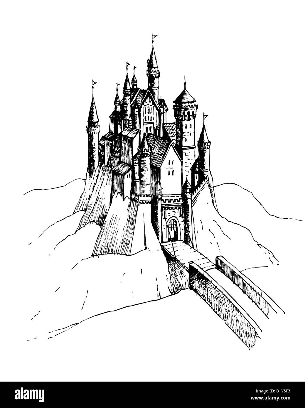 Midevil Burg Radierung Stockfoto
