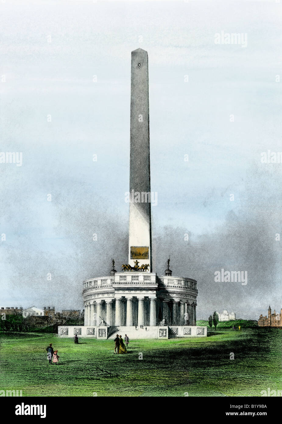 Frühe Design für das Washington Monument in Washington DC 1860. Hand - farbige Gravur Stockfoto