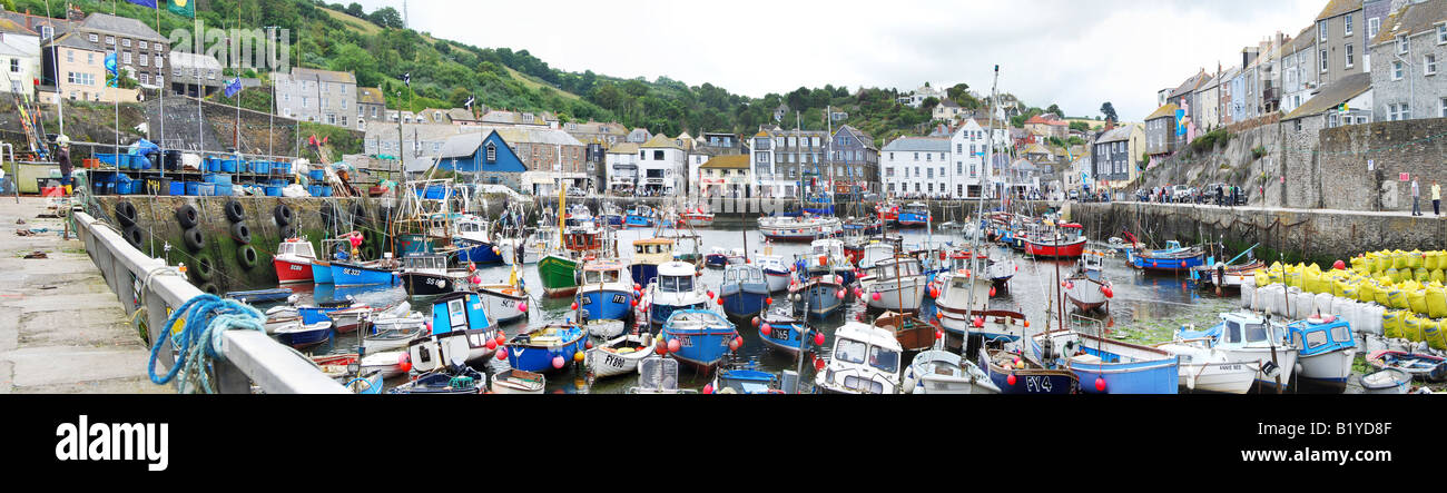 Mevagissey Cornwall Innenhafen Panorama mit Fischerbooten im Jahr 2008 schoss ein keine 2679 Stockfoto