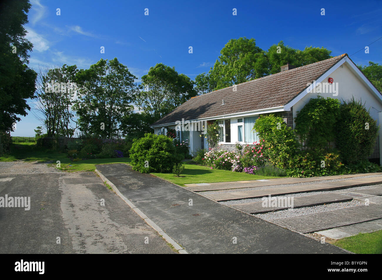 Moderne freistehende Bungalow ländliche Lage Cossington Somerset UK Stockfoto