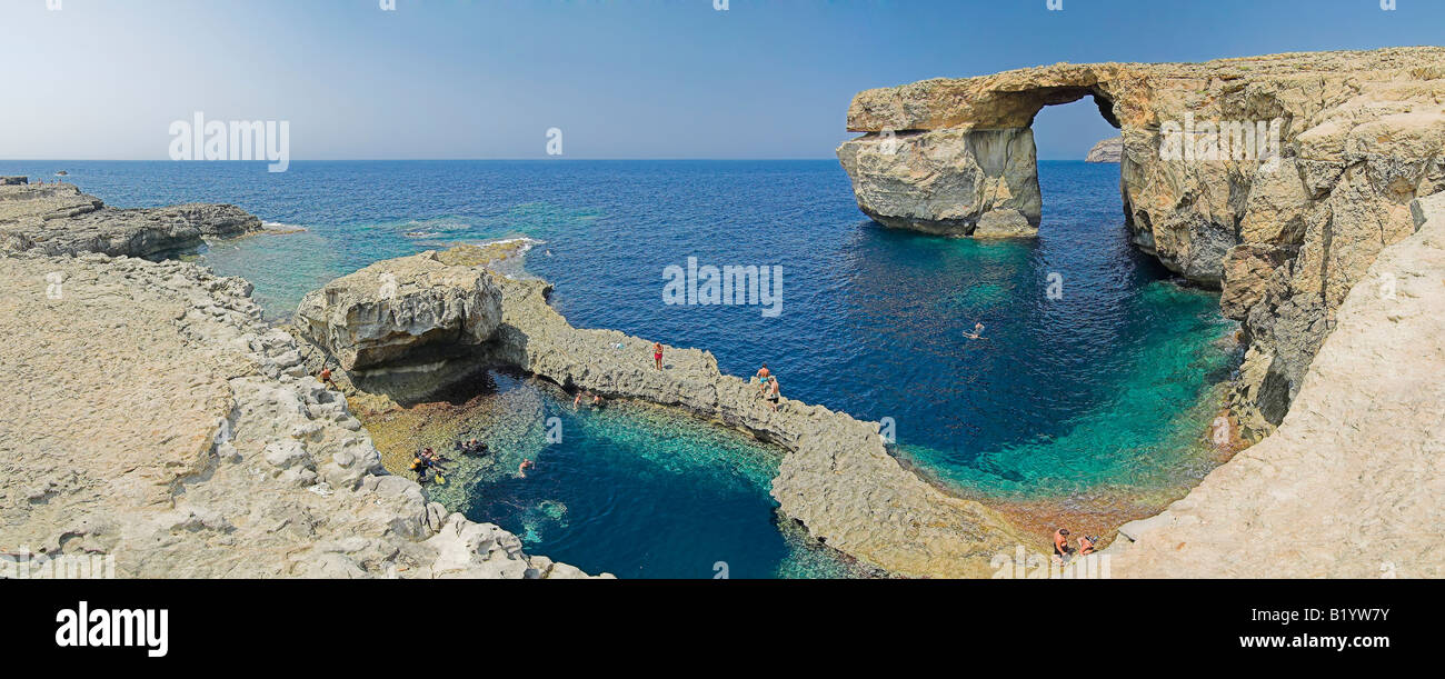Panorama der natürliche Bogen am Dwejra Point auf der Insel Gozo, Malta Stockfoto