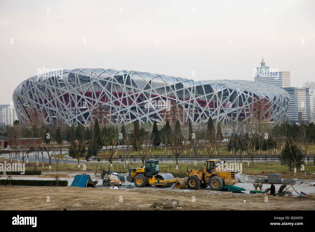 Baustelle bei Olympischen Spielen The Beijing National Stadium The Bird s Nest China Stockfoto