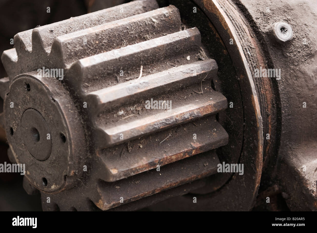 Großes Zahnrad befestigt an der Antriebswelle ein Hochleistungsmotor Stockfoto