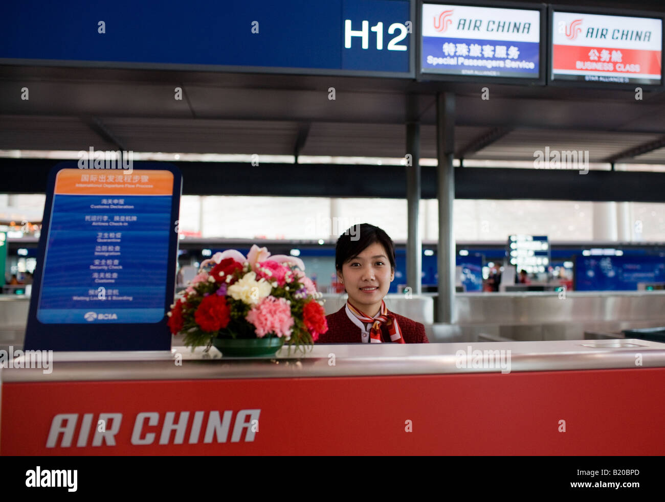 Air China Check-in-Schalter drei Terminal des Flughafen Peking China Stockfoto