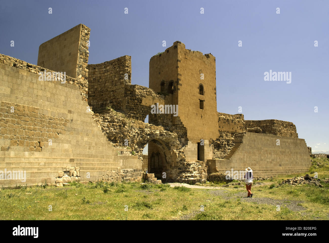 Reste des Löwen-Tor in der Stadtmauer im Ani, zerstörten Hauptstadt des armenischen Königreichs an Ostgrenze der Türkei mit Armenien Stockfoto