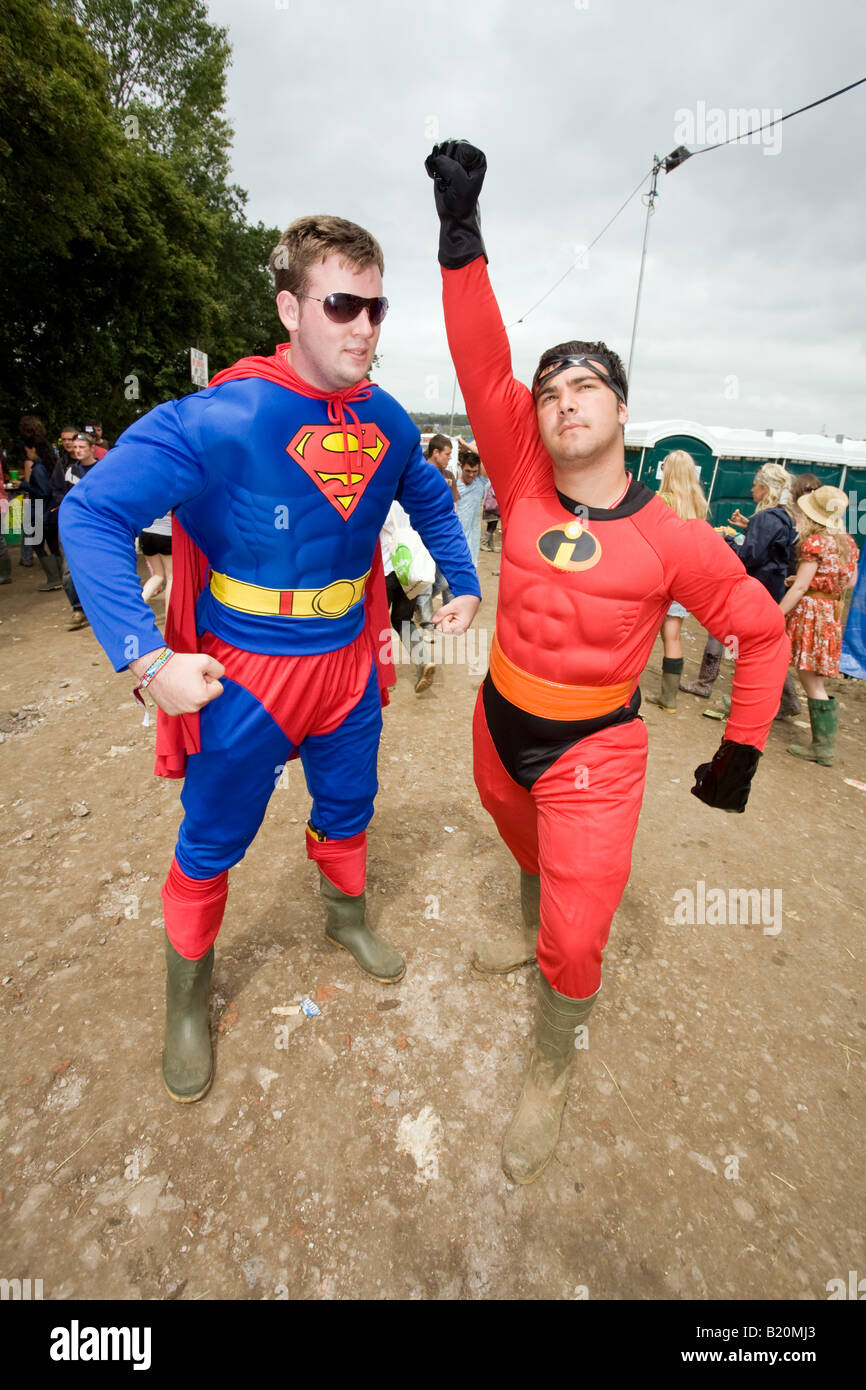 Superhelden-Kostüm auf dem Glastonbury Festival 2008 Stockfoto