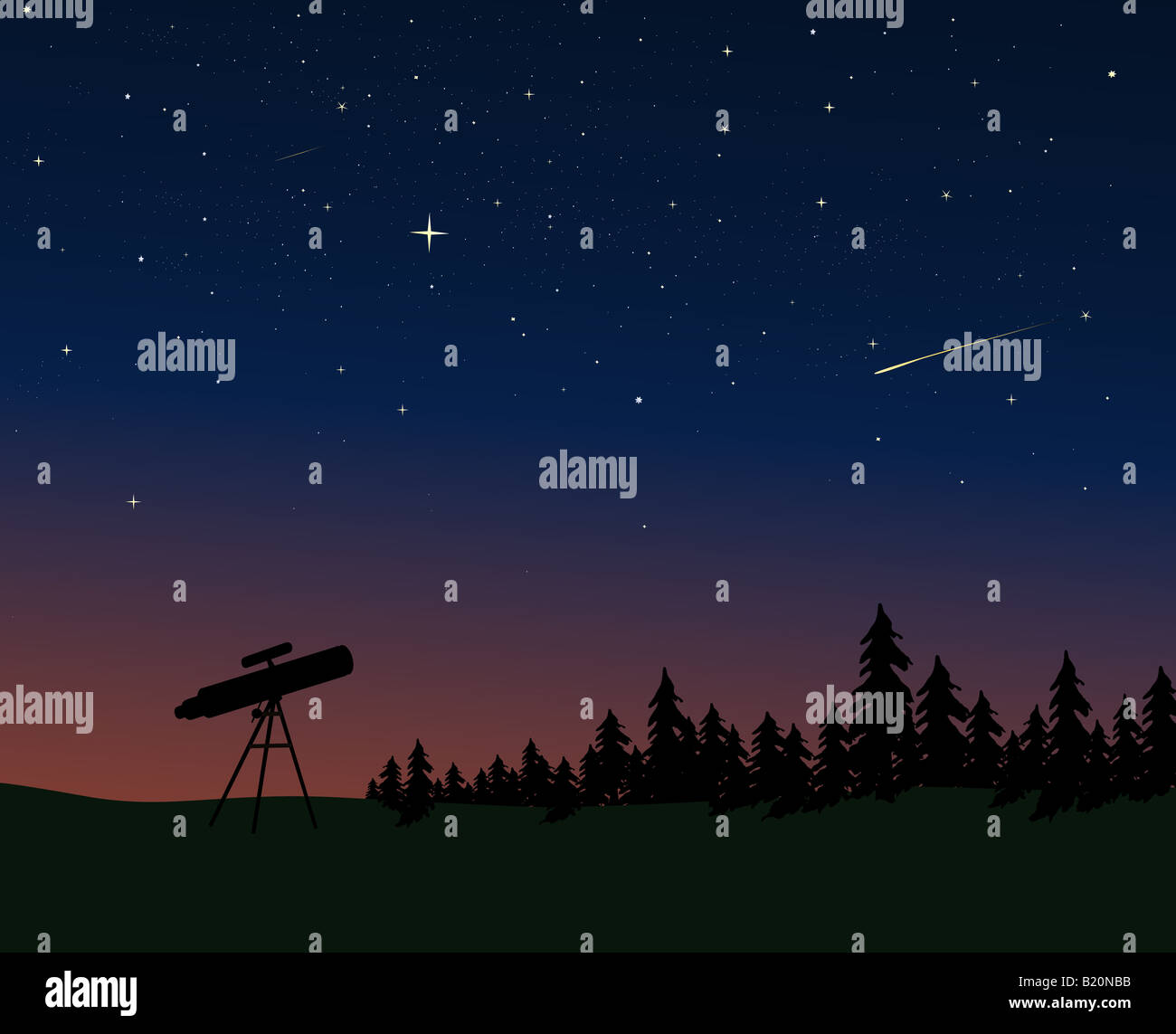 Teleskop Silhouette gegen den Nachthimmel der Dämmerung Stockfoto