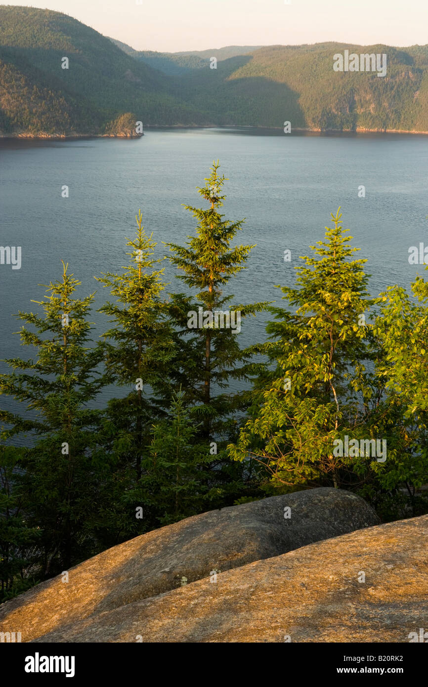 Der Zusammenfluss von Saguenay und St. Lorenz in den Parc du Saguenay in Tadoussac. Stockfoto