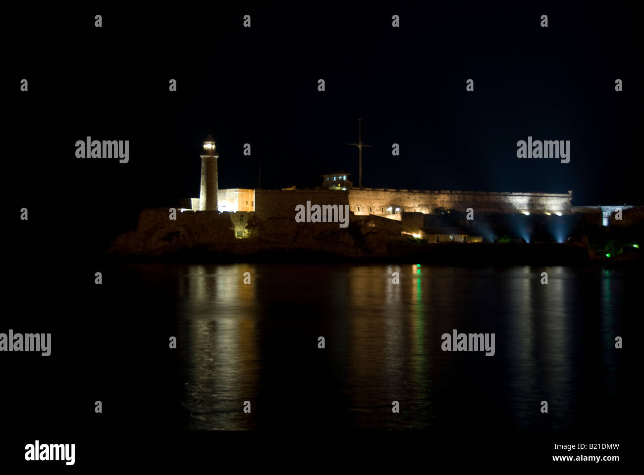 Kuba-Havanna Nacht El Morro Stockfoto