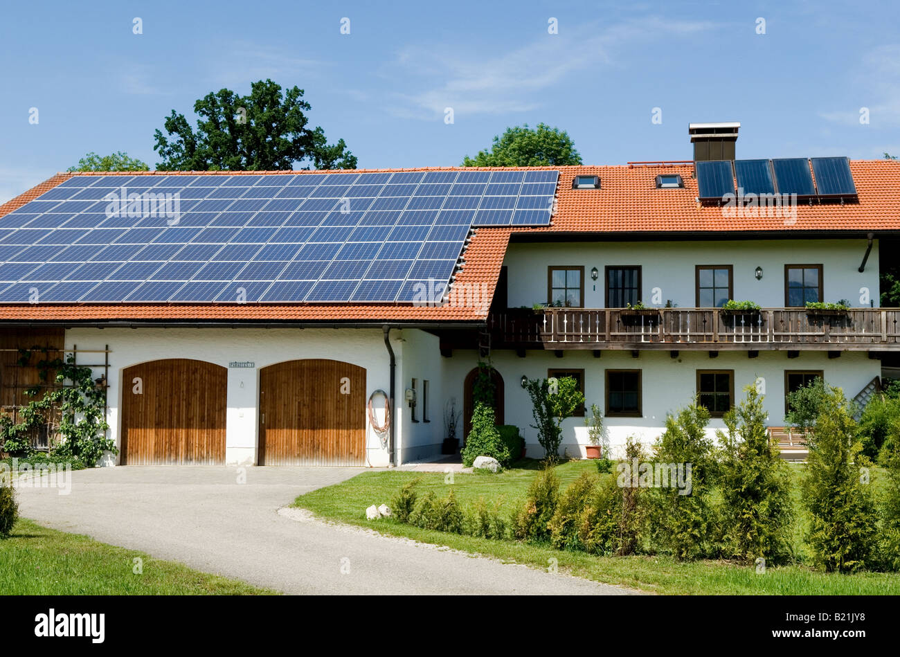 Solar-Energie-Haus, Waging, Bayern, Deutschland. Stockfoto