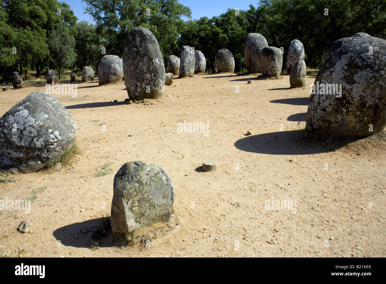 Stone circle, The Almendres Cromlech, in der Nähe von Guadalupe, Evora, Region Alentejo, Portugal Stockfoto