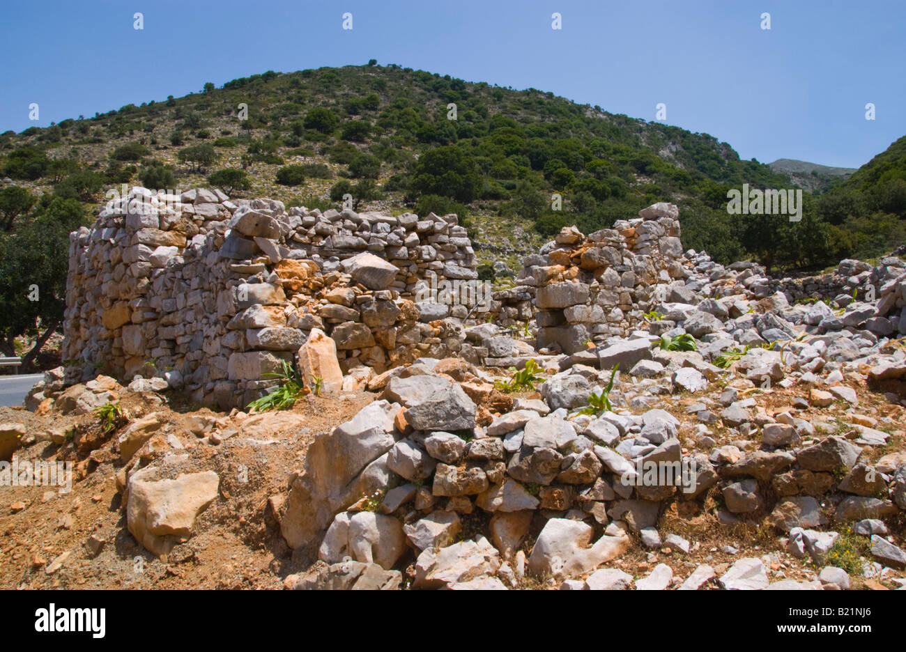 Ruine der traditionelle Berghaus in der Nähe von Malia auf der griechischen Mittelmeer-Insel Kreta Stockfoto