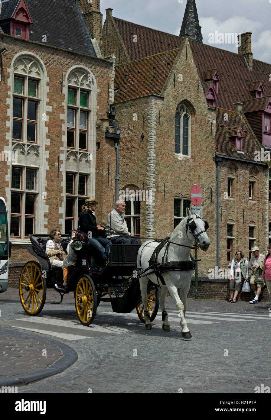 Stadtrundfahrt mit Kutsche, Brügge, Brügge, Flandern, Belgien, Europa Stockfoto