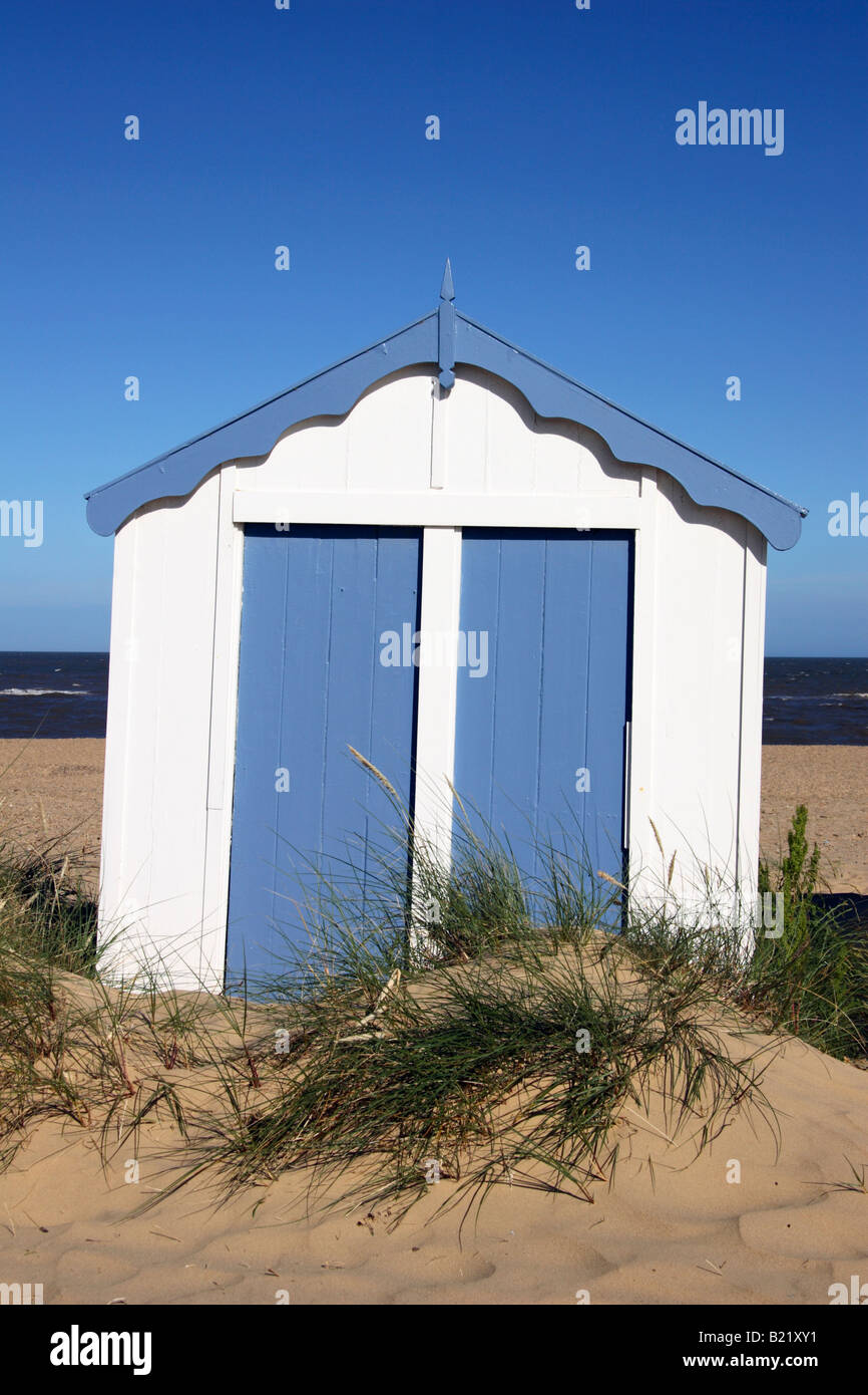 Hübsche Strandhütte am Southwold Strand. Stockfoto