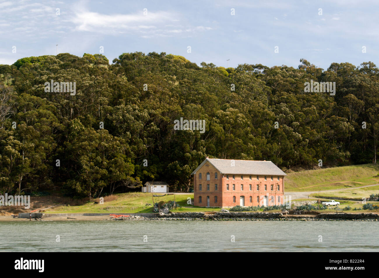 Quartiermeister Gebäude am Camp Reynolds, West Garnison, Angel Island State Park, Kalifornien Stockfoto