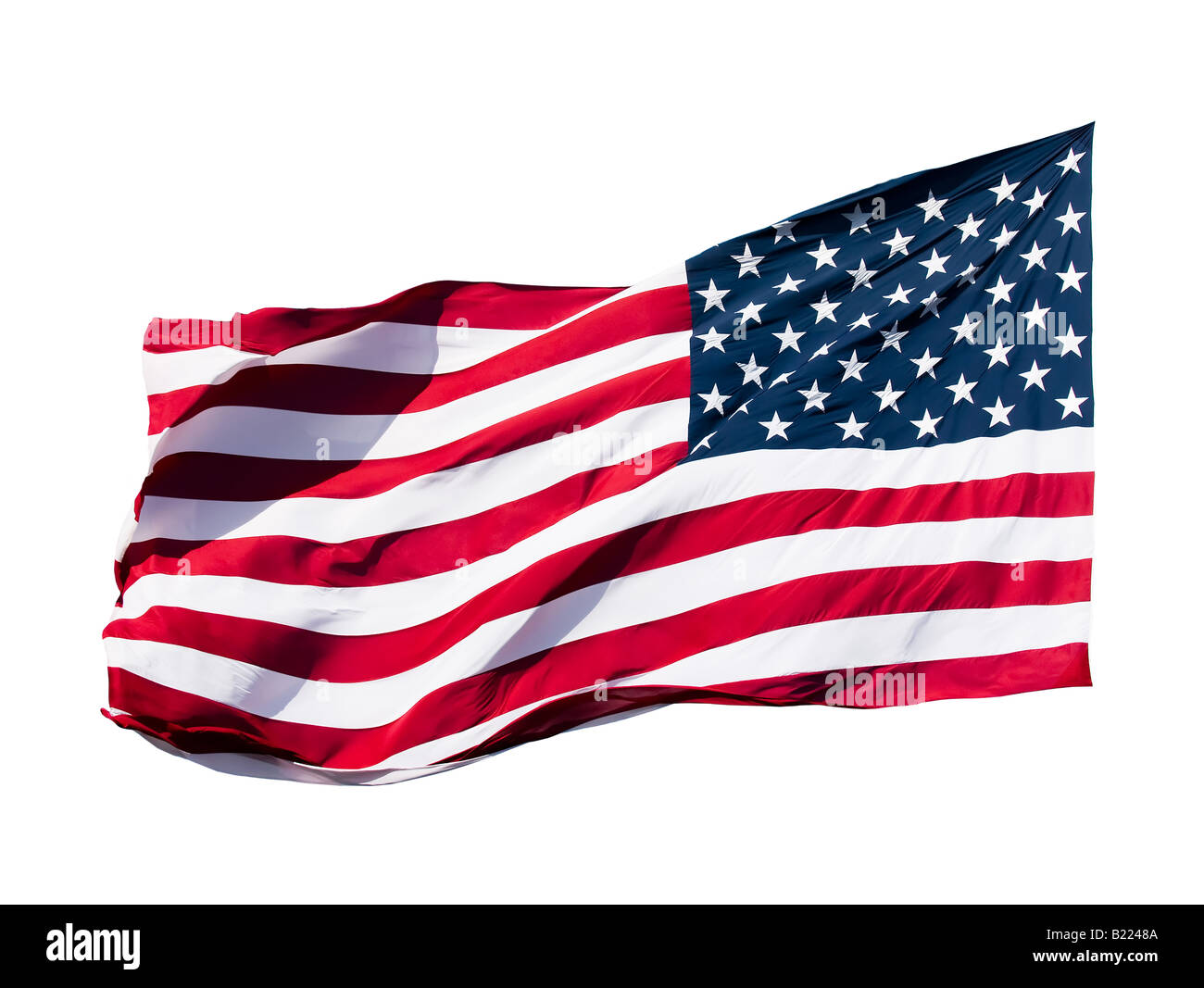 amerikanische Flagge auf weißem Hintergrund Stockfoto