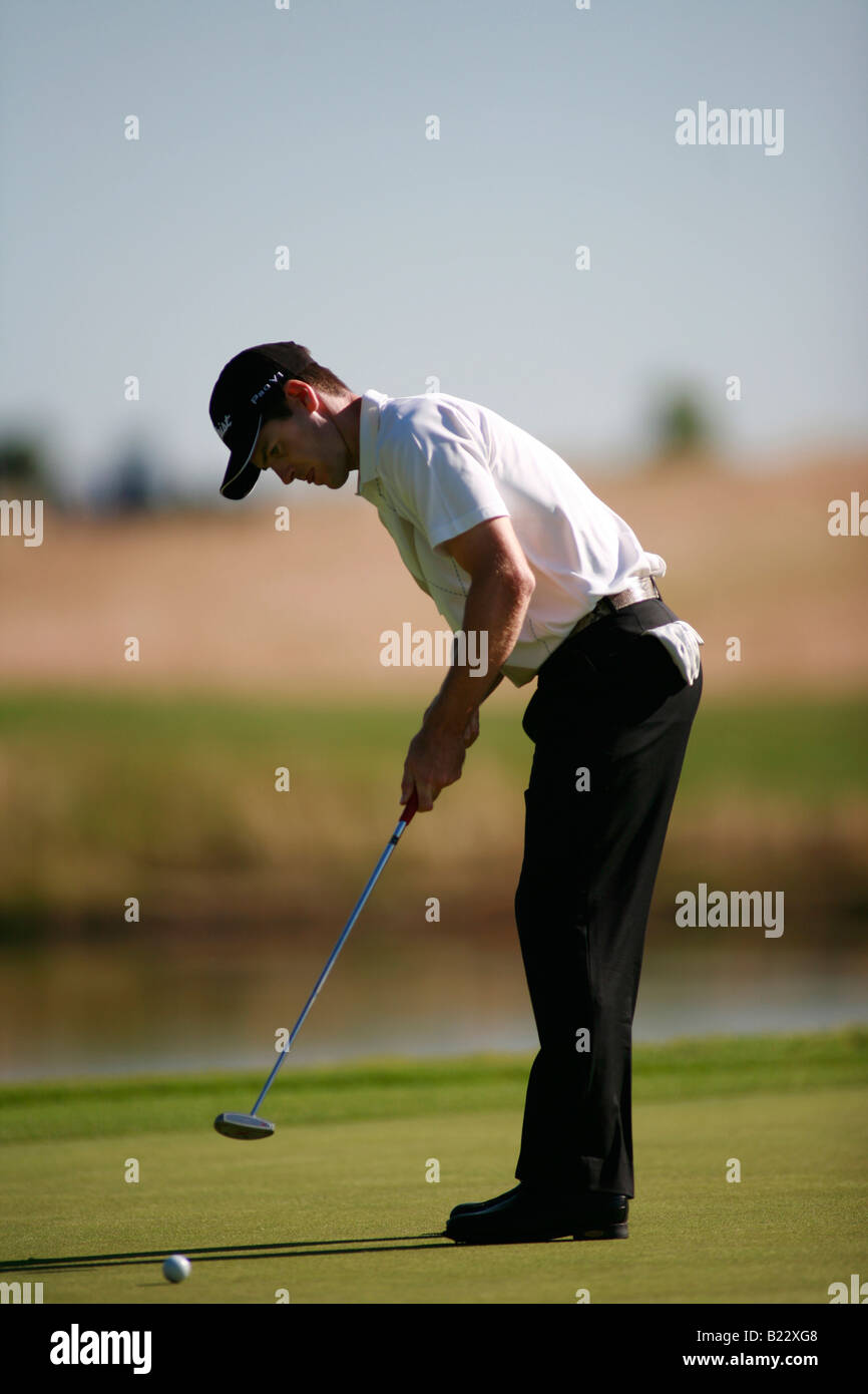 Australische Golfer Scott Strange im Wettbewerb bei der PGA European Tour European Open in London Golf Club Asche Kent England Stockfoto