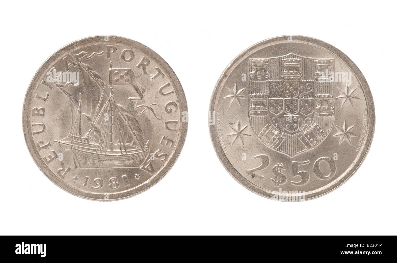 Portugiesische Escudo 2 und 50 Centavos Münze (1981) Stockfoto