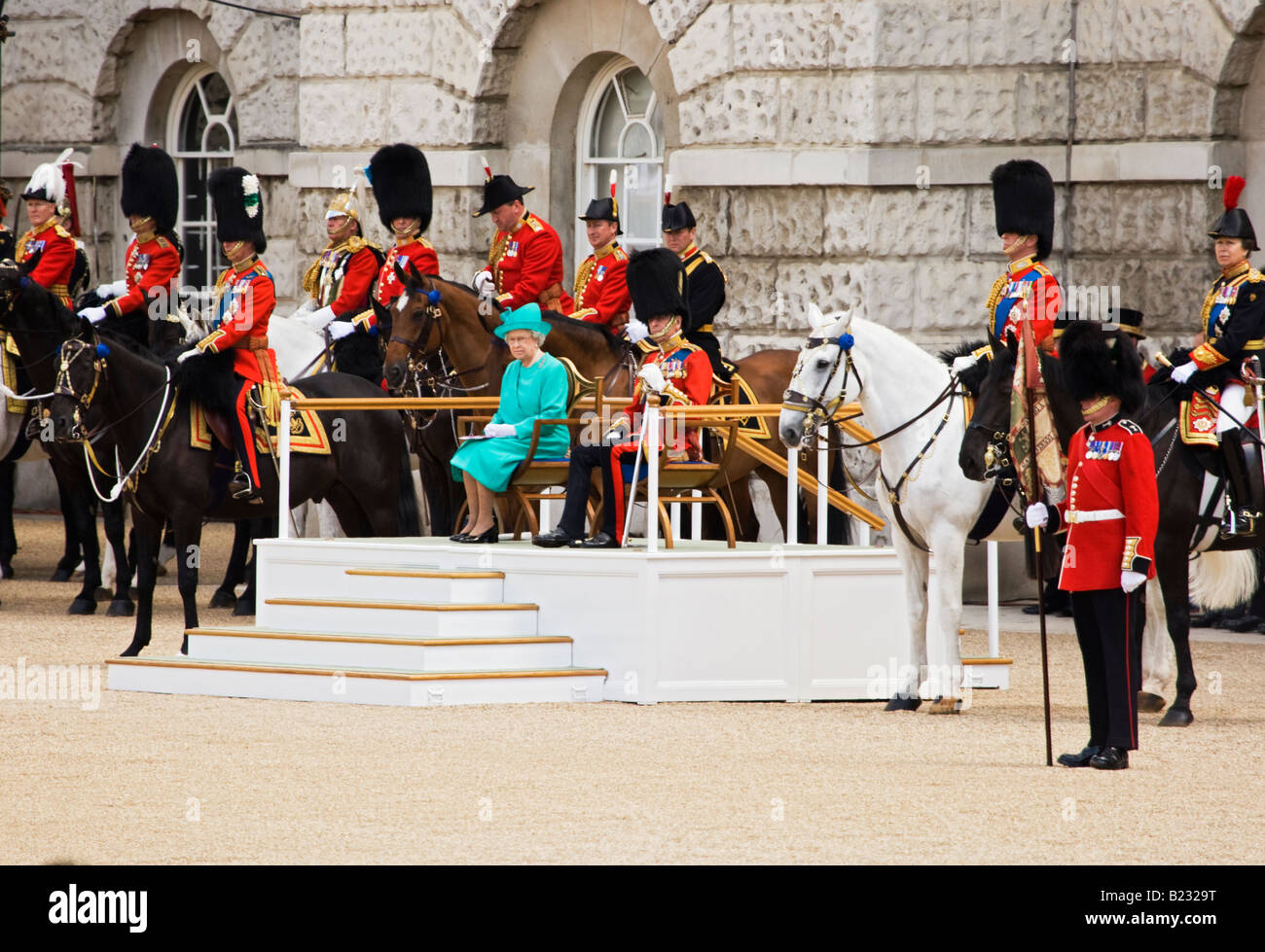 Königin in Trooping die Farbe Zeremonie, London, UK Stockfoto