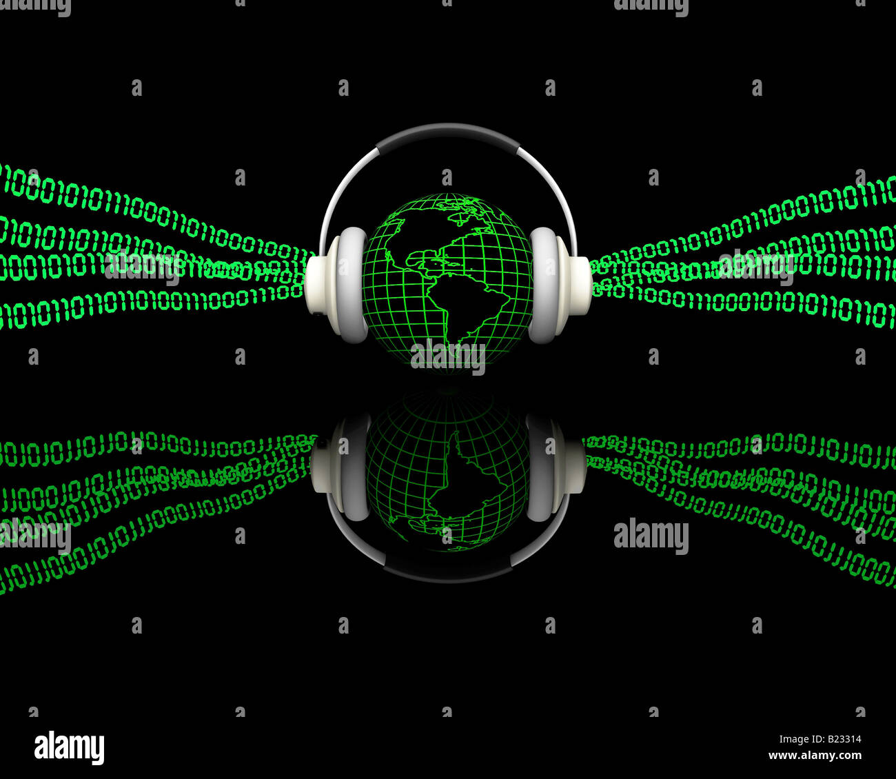 3D Rendern eines Globus mit Kopfhörer Stockfoto