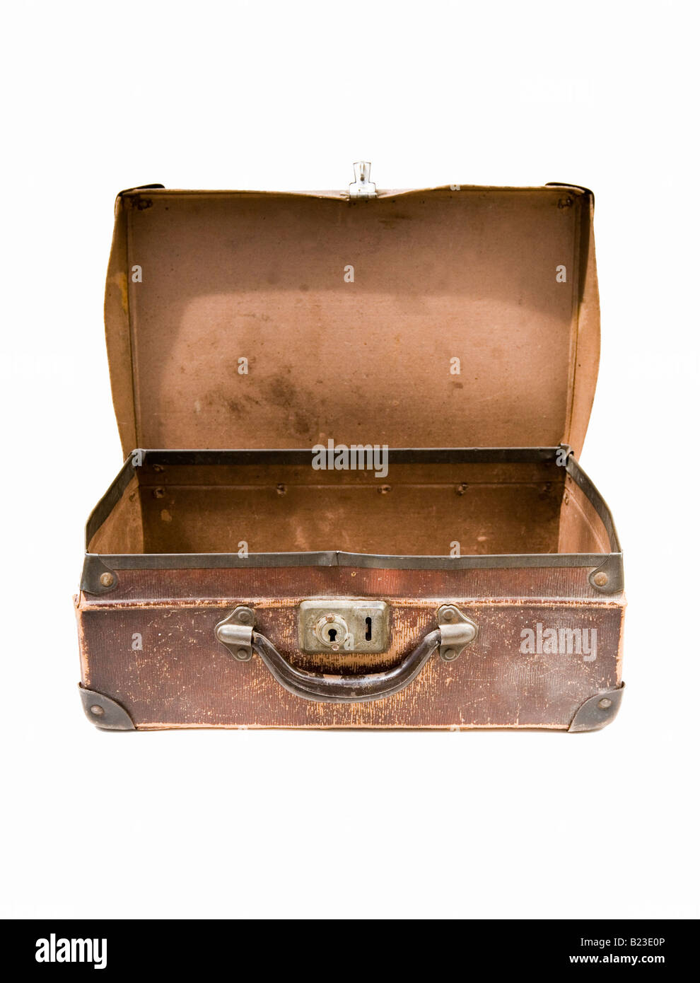 Alte Vintage Leder Case Schuss vor einem weißen Hintergrund Stockfoto