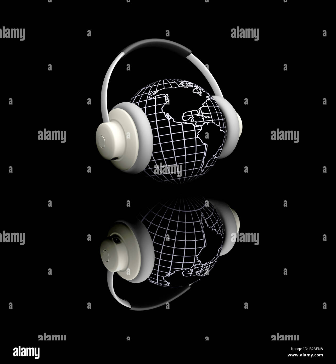 3D-Render Globus mit Kopfhörer Stockfoto