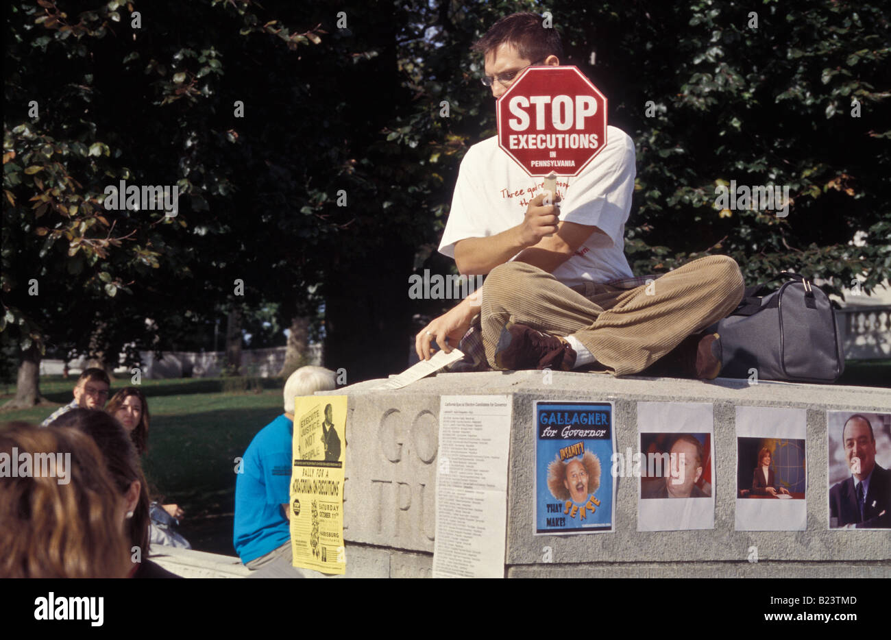 Harrisburg, PA. Kapitol, Website des Protestes zur Abschaffung der Todesstrafe und pro Abtreibungsrechte Rallye. Stockfoto