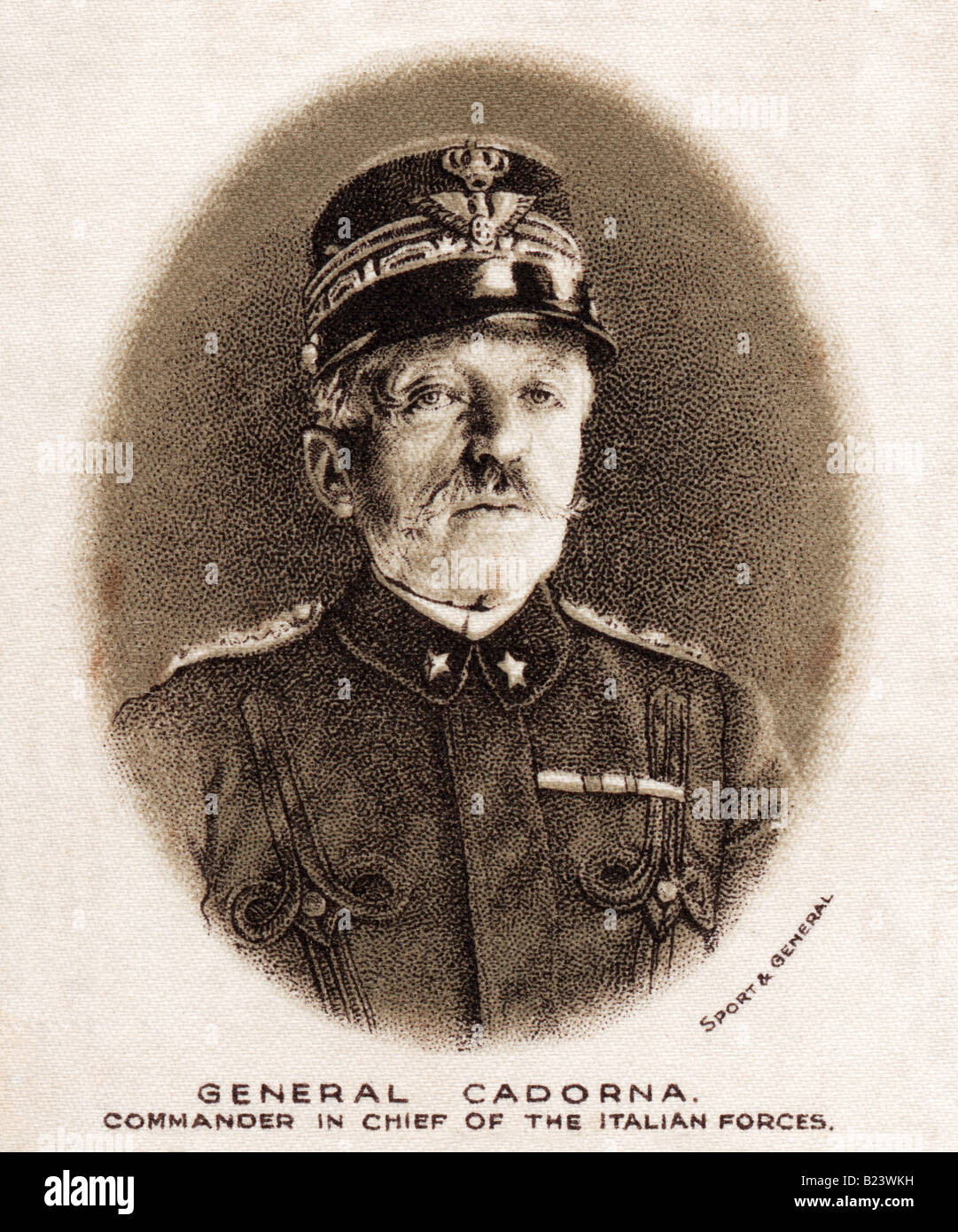 Ein 1915 George V Silk Druck von General Luigi Cadorna Oberbefehlshaber der italienischen Truppen nur zu redaktionellen Zwecken Stockfoto