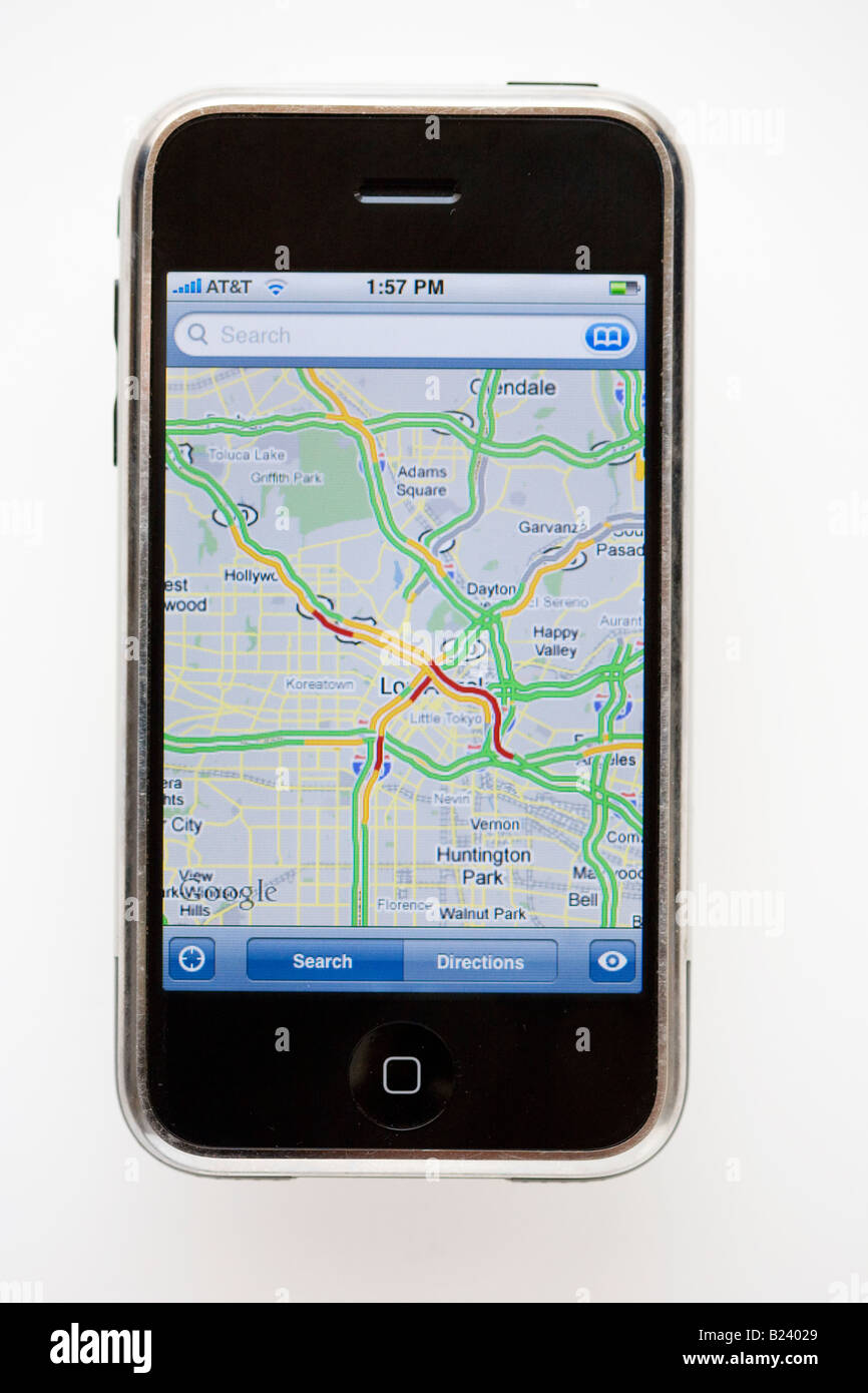 IPhone zeigt Verkehr in Los Angeles mit GPS Stockfoto