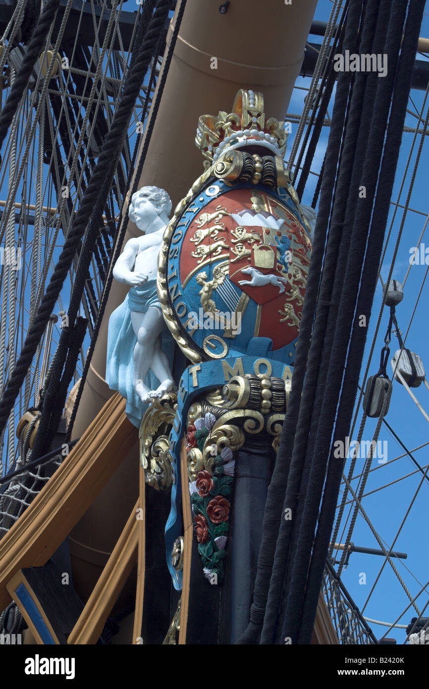 Abbildung Kopf auf HMS Victory. Portsmouth Historic Dockyard. Stockfoto