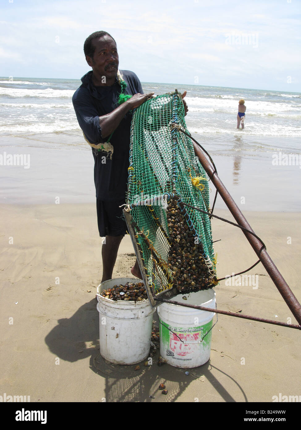 Fischer mit Trap und Muscheln, haverst Angeln in Miranda State Venezuela Stockfoto